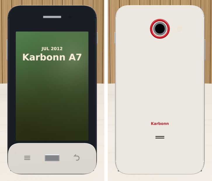 The morning's Karbonn: grey glass front with a white chin, plain white back.